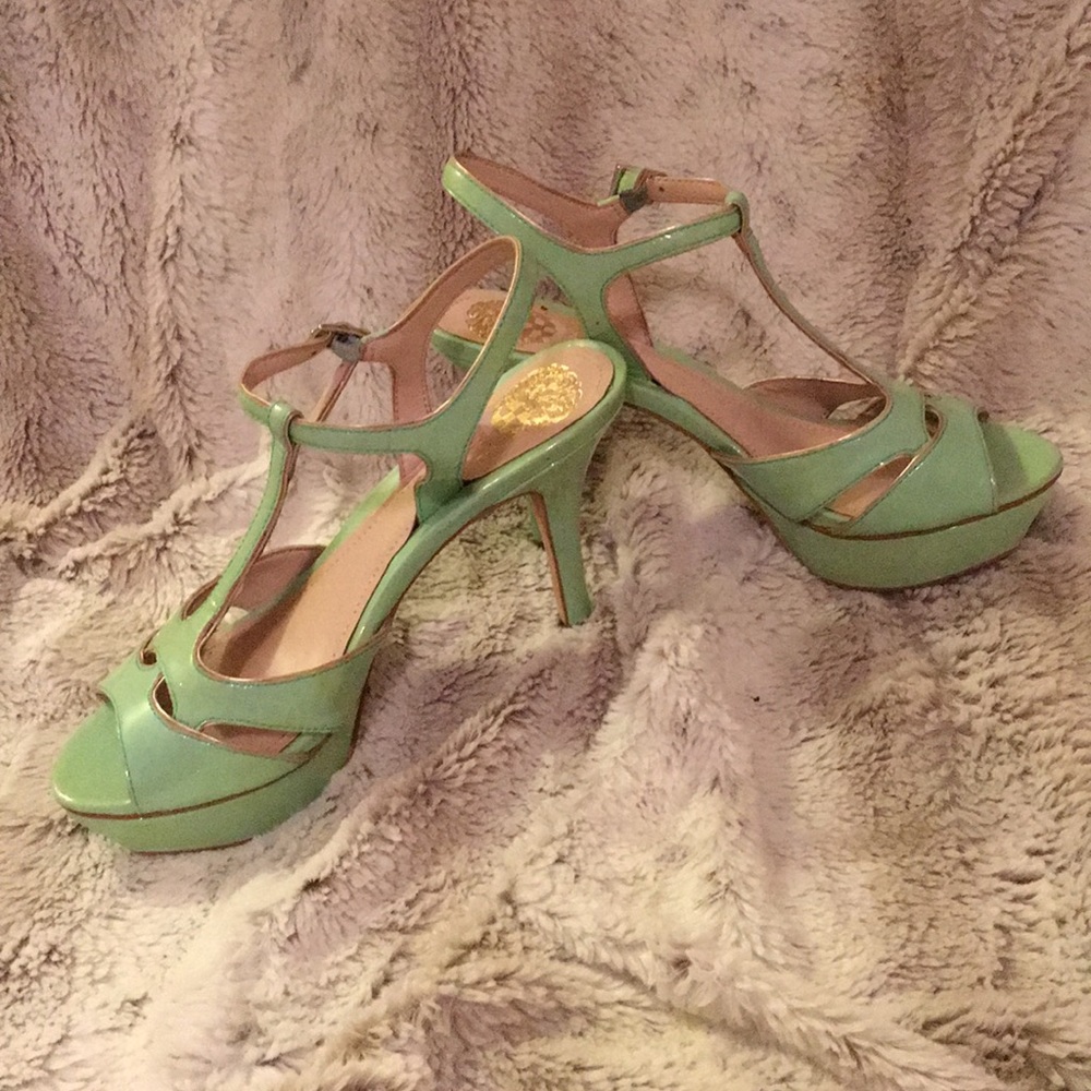 Gold and sea green high heels